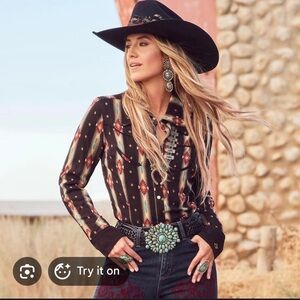 Wrangler Women's Western Black and Red Button Down Shirt